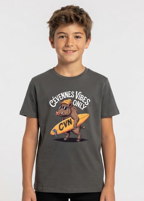 T-shirt enfant Cévennes Vibes gris, vue de dos – CVN Store